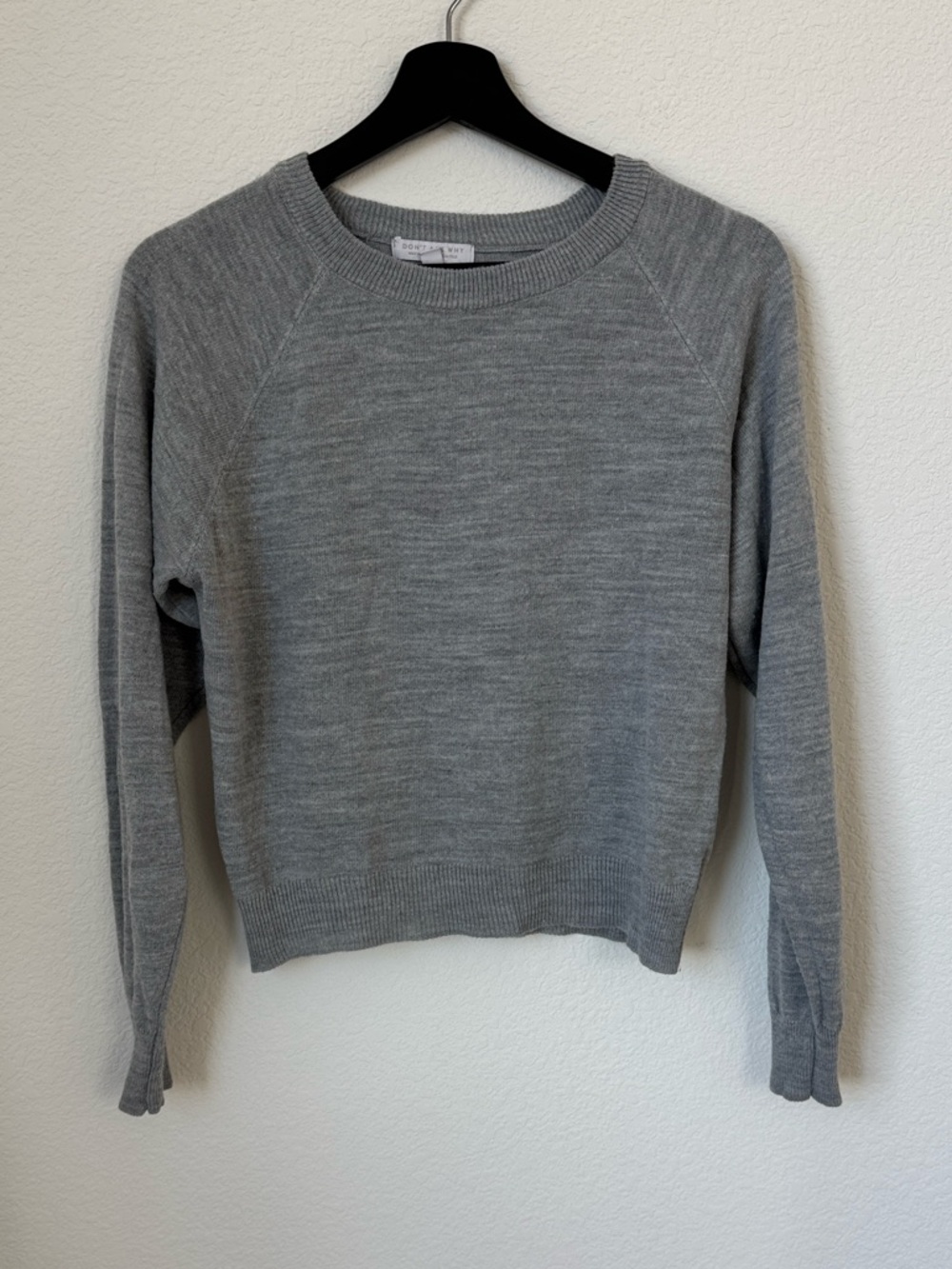 Don’t Ask Why Gray Cropped Sweater One Size Minimalist Crewneck Basic